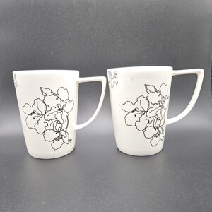 Ciroa Forma Black Floral Line Art Bone Chine Mug, Set of 2, 12 oz., Discontinued
